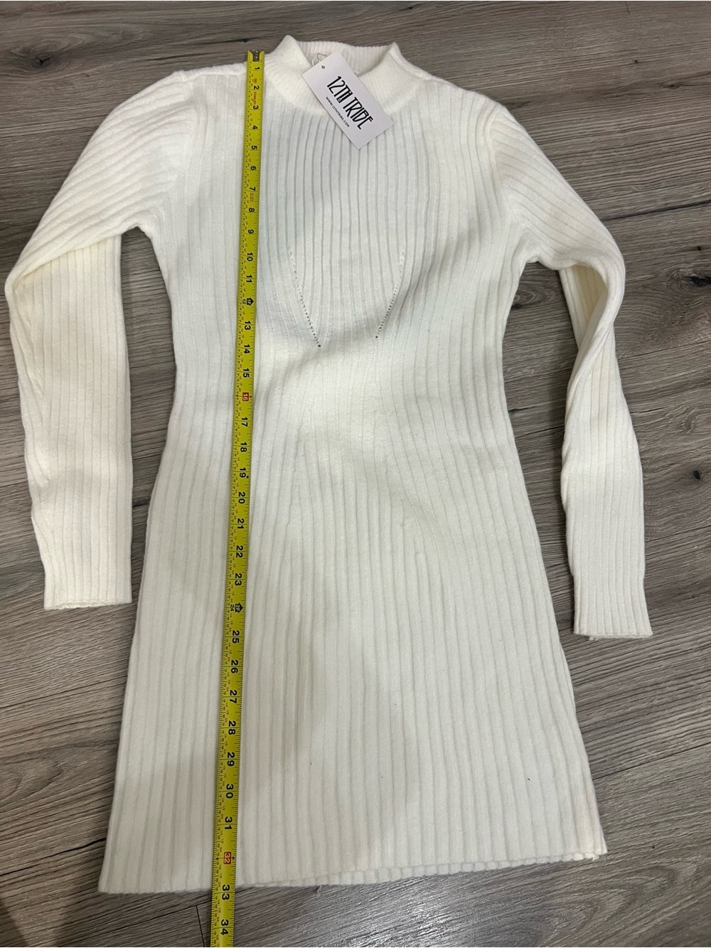 12th tribe Ribbed Long Sleeve Knit Dress - White